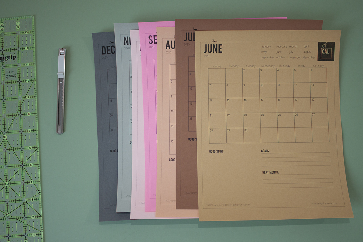 CF 2020 printable calendar . carolyn friedlander