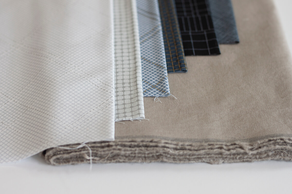 CF Grid Group Fabrics and Essex Linen in Putty