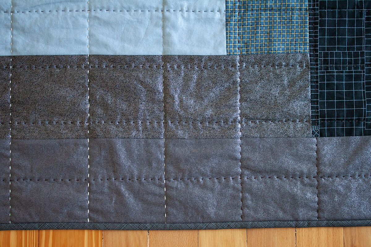 Grey Ray Quilt in CF Grid Group fabrics close up . carolyn friedlander